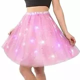 URAQT Tüllrock Damen LED Tütü Erwachsene, Tutu Rock LED, Minirock Mit LED Lichter für Fasching Karneval Motto Party Ballett Tanzen Fancy Dress Halloween Kostüm, 40CM(Rosa)