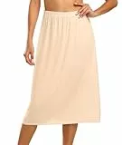 Vlazom Damen Modal Lang Rock Halbe Slips Unterkleider mit Spitzensaum Unterrock（M，Nude）