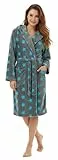 Brandsseller Damen Bademantel mit Sternen L/XL – Weicher Morgenmantel aus Mikrofaser mit Kapuze – Öko-Tex zertifiziert – Perfekt für Zuhause & Wellness – Grau/Türkis