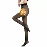 Sumvov S/M/L Thermo Strumpfhose Damen, Strumpfhosen Damen Winter Gefüttert, Gefälschte Durchscheinend Plüschstrümpfe winterleggins Pantyhose Wärmende Fleece(Schwarz-Dickem Fleecefutter, L)
