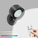 Minxawy LED Wandleuchte Wandlampe,3 Helligkeitsstufen 3 Farbmodi Warmweiß Kaltweiß und RGB 19 Farben, 360° Drehbare Touch Control Leuchten für Kinder Wohnzimmer Schlafzimmer Büro(Schwarz, 1 Stück)