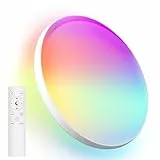 Oraymin Deckenlampe Dimmbar mit Fernbedienung, 18W RGB Farbwechsel LED Deckenleuchte, 3000K-6500K Schlafzimmerlampe, IP44 LED Lampe für Wohnzimmer, Kinderzimmer, Ø22.8CM
