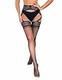 ohyeahlady Ouvert Strumpfhose Frau Sexy Strapsstrumpfhose für damen Nylon Strumpfhosen Große Größen Spitze Strapse Strümpfe Stockings Nylonstrümpfe Ouvert Dessous Pantyhose Clubwear Schwarz,L-2XL