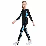 linboo Mädchen Sportanzug 2tlg Yoga Anzug mit Langen Ärmeln und Hosen, Elastisch, Outdoor eng anliegende Tanz- und Fitnessbekleidung für Kinder, Blau, Herstellergröße：150 Geeignete 146-152