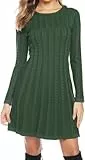 Gyabnw Damen Strickkleid Elegante A-Linie Kleid Pulloverkleid Zopfmuster Rundhalsausschnitt Minikleid Strickpullover für Party Cocktail Freizeit, Armeegrün, M