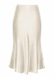 Alcea Rosea Damen Satin Seidenrock A-Linie Hoch tailliert Elegant Elastisch Midi Party Rock AR1212AR1212 (ChampagnerDE, S)