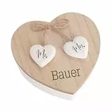 Herz & Heim® Herzdose aus Holz mit Gravur – Personalisierbare Aufbewahrungsbox in Herzform – Geschenkidee für Hochzeit, Jahrestag, Valentinstag oder zur Aufbewahrung von kleinen Schätzen (Mr. & Mrs.)