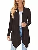 Damen Strickjacke mit Drapierung vorne, offen, lässig, langärmelig, leicht, Cardigan, Pullover, Staubwedel, Dunkelbraun, XXX-Large