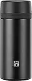 ZWILLING Thermo Thermoflasche, Integrierter Siebeinsatz, Isolierflasche für Tee & Infused Water, Doppelwandisolierung, 420 ml, Höhe: 17,2 cm, Schwarz, small