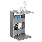 RICOO Kleiner Beistelltisch Holz 35 x 60 x 40 cm WM042-PL Couchtisch mit Stauraum Grau Wohnzimmertisch Kleiner Tisch Wohnzimmer Sofatisch Beistelltische C Form Konsolentisch