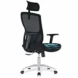 Bürostuhl Ergonomisch,Schreibtischstuhl mit verstellbarer Kopfstütze, Armlehnen und Lendenwirbelstütze, Drehstuhl aus Mesh,höhenverstellbarer Chefsessel,Computerstuhl Wippfunktion,Belastbarkeit 150kg
