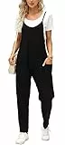 Ebifin Latzhose Damen Arbeitshose Sommer Lose Overall Jumpsuit Ärmelloser Latzhosen mit Große Taschen.Schwarz.L