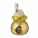 2 x Spardose Geldsack, originelles Design, Sparschwein Keramik, zum Öffnen, HBT: 15,5x12x12 cm, Sparbüchse, Gold