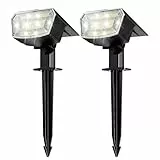 TECKNET Solarlampen für Außen Garten, 59 LEDs Solar Strahler Außen, 6500K Kaltweiß, 3 Helligkeitsstufen, IP65 Wasserdicht Gartenleuchten, Solarleuchte für Garten, Wege & Einfahrt – 2 Stück