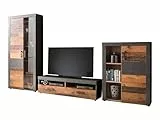 trendteam smart living - Indy - Wohnwand - Eiche/Grau - Anbauwand mit Stauraumvitrine, Stauraumelement, TV-Unterschrank und Wandboard - (BxHxT) 343 x 189 x 40 cm - antikfarbene Griffe