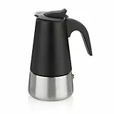 kela Espressokocher 200ml, Espressomaschine für 4 Tassen, für alle Herdarten auch Induktion, FERRARA, Kaffeekocher Edelstahl schwarz matt