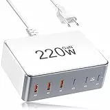 220W USB C Ladegerät Mehrfach, YSYFAD 6-Port USB Ladestation GAN Schnellladeleistung USB C Ladegerät 65W für MacBook Laptops USB Ladegerät Kompatibel mit i Phone i Pad Watch Samsung, Weiß Grau