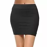 Girstunm Damen lässiger Bleistiftrock schlanker kurzer Rock Sommer hohe Taille Stretch kurzer Rock mit Schlitz Schwarz Mini X-Large
