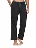 COLORFULLEAF Schlafanzughose Herren Lang mit Tasche Relaxed Fit Pyjamahose für Männer Freizeithose Schlafhose 1/2er Pack(SchwarzL)