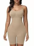 Breampot Shapewear Damen Figurformender Body Shaper Bauchweg Hohe Elastizität Bodysuit mit Bein Shorts Bodysuit Verstellbarer Schultergurt (XX-Large, Beige)