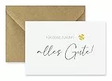 Merz Designkarten 1 edle Premium-Geburtstagskarte Klappkarte Abschied, Pension, Rente Mutterschutz 10,5x14,8cm - mit einem Naturumschlag für die Zukunft Alles Gute, Grußkarte, Weiß Gold