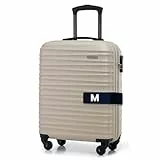 WITTCHEN Reisekoffer Handgepäck Kabinengepäck Rollkoffer Kabinenkoffer Kleiner Koffer Trolley Hartschale aus ABS 4 Spinner-Rollen Zahlenschloss Groove Line Größe S beige Lufthansa/Eurowings/Ryanair