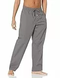 Amazon Essentials Herren Pyjama-Hose aus Baumwollpopeline in gerader Passform mit elastischem Bund und Kordelzug, Grau, L