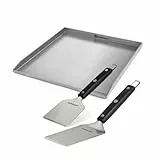 BURNHARD Edelstahl Plancha Set Earl mit 2-tlg. Grillspachtel und Grillschaber Set