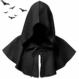 JazRvr Mittelalter Kostüm, Schwarzer Umhang für Herren, Halloween Kostüm mit Kapuze, Mönch Kostüm für Cosplay und Mittelalterfeste