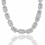ICEDIAMOND 15MM Baguette CZ Diamant Kette Halskette Iced Out Dual D Link Kubanische Kette Hip Hop Modeschmuck für Männer Frauen (White, 20'')
