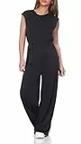 Vila Damen Jumpsuit Overall kurzarm mit Gürtel Sommer Einteiler mit weitem Bein VIModala O-Neck 14113633 Black Beauty L