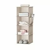 YOUDENOVA Hängeregal Stabiler Hängeorganizer Kleiderschrank Organizer Hängeaufbewahrung Schrankorganizer mit Bambus-Stöcke und MDF-Platten Verstärkt Beige