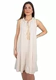 Seasons of April Ärmelloses Damen Musselin Kleid Mini Midi 100% Baumwolle mit Tasseln, Leicht & Locker, One Size - Buki (Creme)