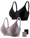 Gailife Glatte, kabellose BHs für Damen, ohne Bügel, Komfort, nahtlos, stützender BH, Raceback, Push-Up-Bralettes volle Abdeckung, Schwarz / Grau, Large