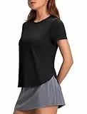 PINSPARK Sportshirt Damen Kurzarm Sport T-Shirt UPF 50+ Sonnenschutz Shirt Schnelltrocknend UV Shirt Laufshirt Seite Split Funktionsshirt Fitness Sport Oberteile M Schwarz
