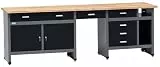 Küpper Werkstatt Werkbank 12289, 6 Schubladen, 2 Türen, 300 kg Traglast, 30 mm Massive Buchenarbeitsplatte (Schwarz, 240x84x60 cm)