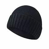 Beanie Mütze Strickmützen Damen Herren Winter Warme Unisex Wintermütze Fisherman Strickmütze Hat Geschenk für Freundin Männer Frauen (Schwarz)