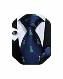 DiBanGu Mens Weihnachten Krawatte Set Lustige festliche Krawatte Gewebte Pocket Square Manschettenknöpfe Set mit Geschenkbox, Blau und Grün Weihnachtsbaum