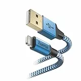 Hama Ladekabel „Reflective“ USB A auf Lightning, Nylon, 1,5m (iPhone Ladekabel, Lightning Kabel, iPhone 14 13 12 11 Pro Max Plus mini SE XS Max XR X 8 7, iPad Pro Air mini, MFI zertifiziert) blau