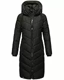 Navahoo Damen Wintermantel Warmer Langer Steppmantel mit Abnehmbarer Kapuze Sahnekatzii XIV Black Gr. M