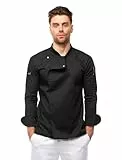 strongAnt Kochjacke Herren Langarm mit Druckknöpfen easyMove und dryMesh Langarm Slim Fit Chef Uniform Jacket moderne Bäckerjacke - Schwarz, M