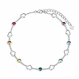 AOBOCO Fußkettchen Sterling Silber 925 Damen Perlen Fusskettchen mit Kristalle 28 cm (Herz)