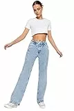 TRENDYOL Damen Taille Detaillierte Hohe 90er Jahre Breite Beinjeans Jeans, Blau, 36 EU