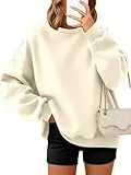 Timuspo Damen Oversized Sweatshirt Langarm Oversized Baumwolle Rundhalsausschnitt Plain Pullover Lässiger Hoodie ohne Kapuze y2k Clothes, Aprikose, L