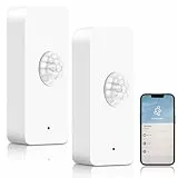 WiFi Bewegungssensor, 2 Stück Smart Bewegungsmelder Drahtloser Bewegungssensors mit Fernüberwachungs App, Kompatibel mit Smart Life/Tuya APP/Alexa, Sprachbefehl