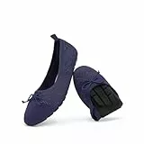 DREAM PAIRS Damen-Ballerinas, Faltbare Ballerinas für Frauen, Bequeme, leichte Schlupfschuhe aus Strick mit Schleife und runder Zehenpartie,Size 41.5,Marine,DWUMFA2502