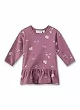 Sanetta Baby - Mädchen 11613 Mädchen-Kleid Rosa | Hochwertiges Und Gemütliches Kleid Aus Bio-Baumwolle Für Langarm Mit Volants Wolken-Allover Kinder Bekleidung, Rosa, 62 EU
