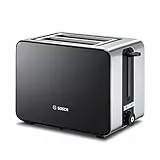 Bosch Kompakt Toaster ComfortLine TAT7203, integrierter Edelstahl-Brötchenaufsatz, mit Abschaltautomatik, mit Auftaufunktion, perfekt für 2 Scheiben Toast,1050 W, Edelstahl/schwarz