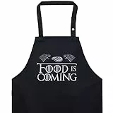 EXPRESS-STICKEREI BBQ Grillschürze - Lustige Kochschürze für Grillfans - Verstellbare Latzschürze für Männer/Frauen - Küchenschürze mit Spruch Food is coming
