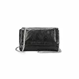 Gladdon Kleine Clutch für Damen mit abnehmbarem Kettenriemen, weiches glänzendes Leder, Umhängetasche, Handtasche für Party, Alltag, Schwarz